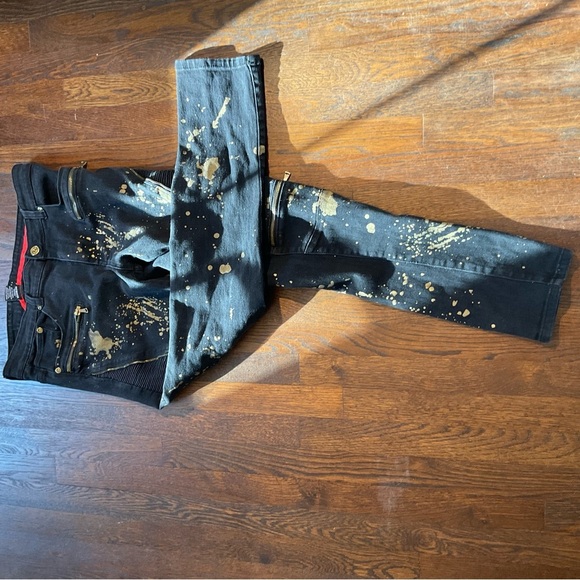 Krome 34”x32” Black Straight Leg Jeans with Gold Paint Splatters - Picture 5 of 9